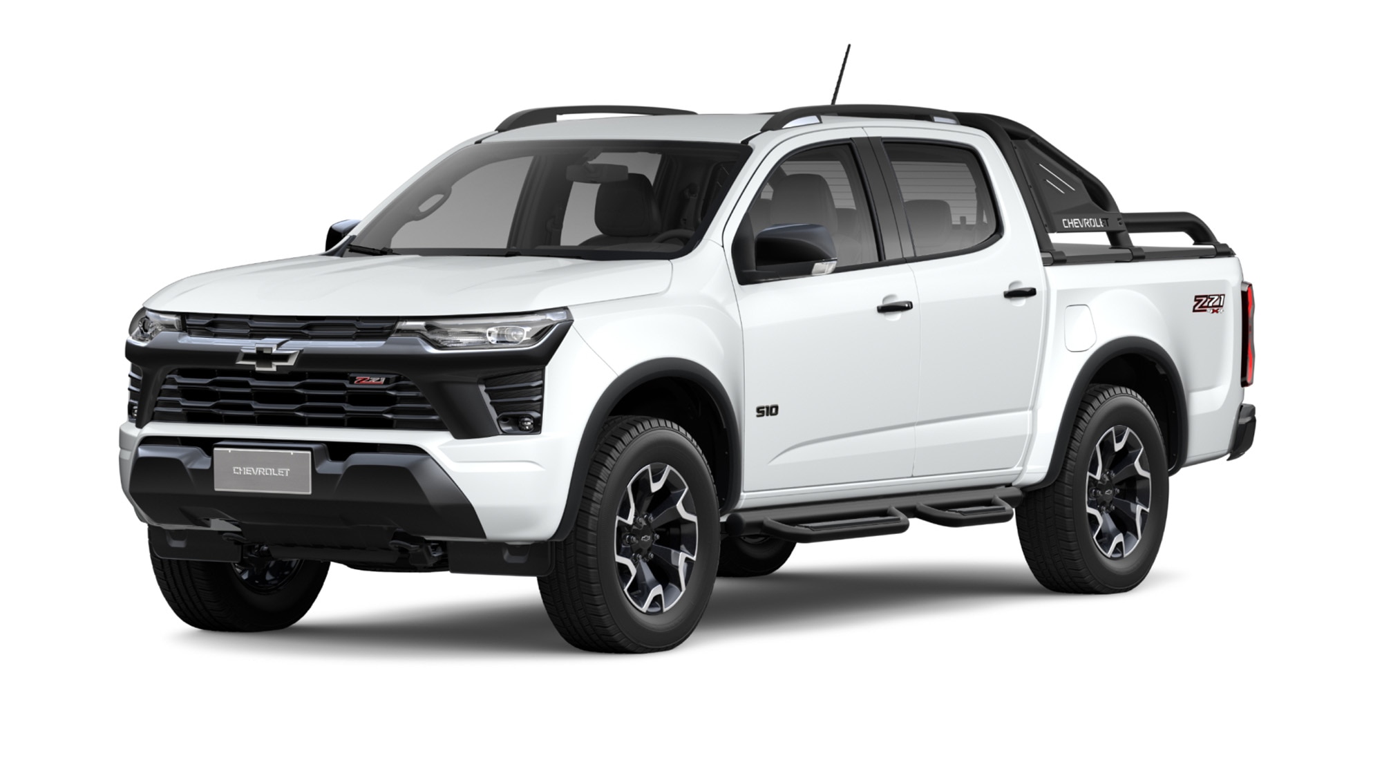 Vista de la Chevrolet S10 Z71 en color blanco summit