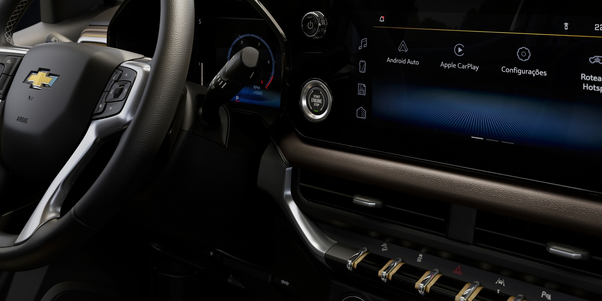 Interior de la Chevrolet S10 en Argentina con pantalla multimedia compatible con Android Auto y Apple CarPlay